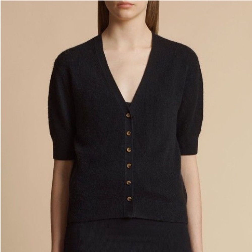 Khaite Dianna Cardigan Cashmere Short Sleeve Sweater Black Size Medium